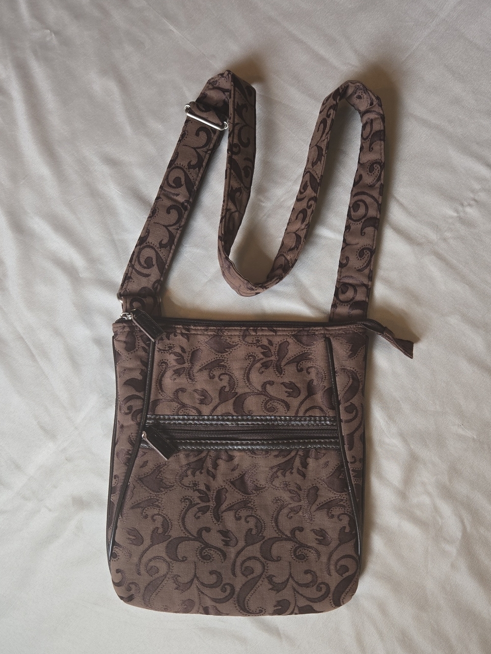 Thirty-One Brown Floral Jacquard Crossbody Bag